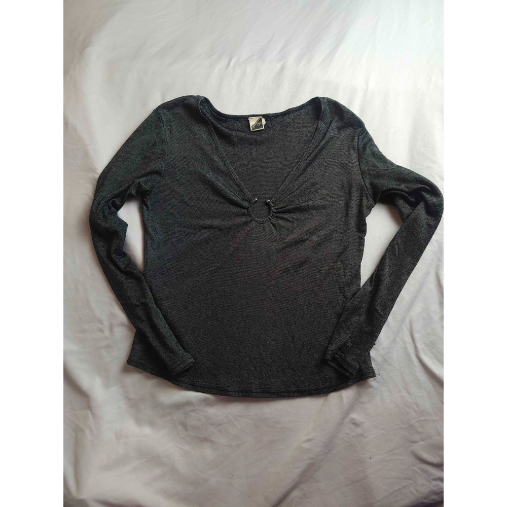 Cowgirl Up Blouse‎ Top Womens Medium Gray O-Ring Long Sleeve V-Neck Casual